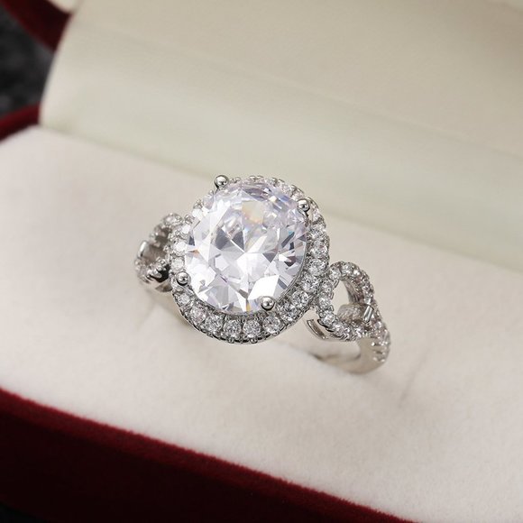 💥Beautiful Hollow Oval Pure Zircon Cubic Carved Macro Pave Silver Rings, K812 - Picture 4 of 6